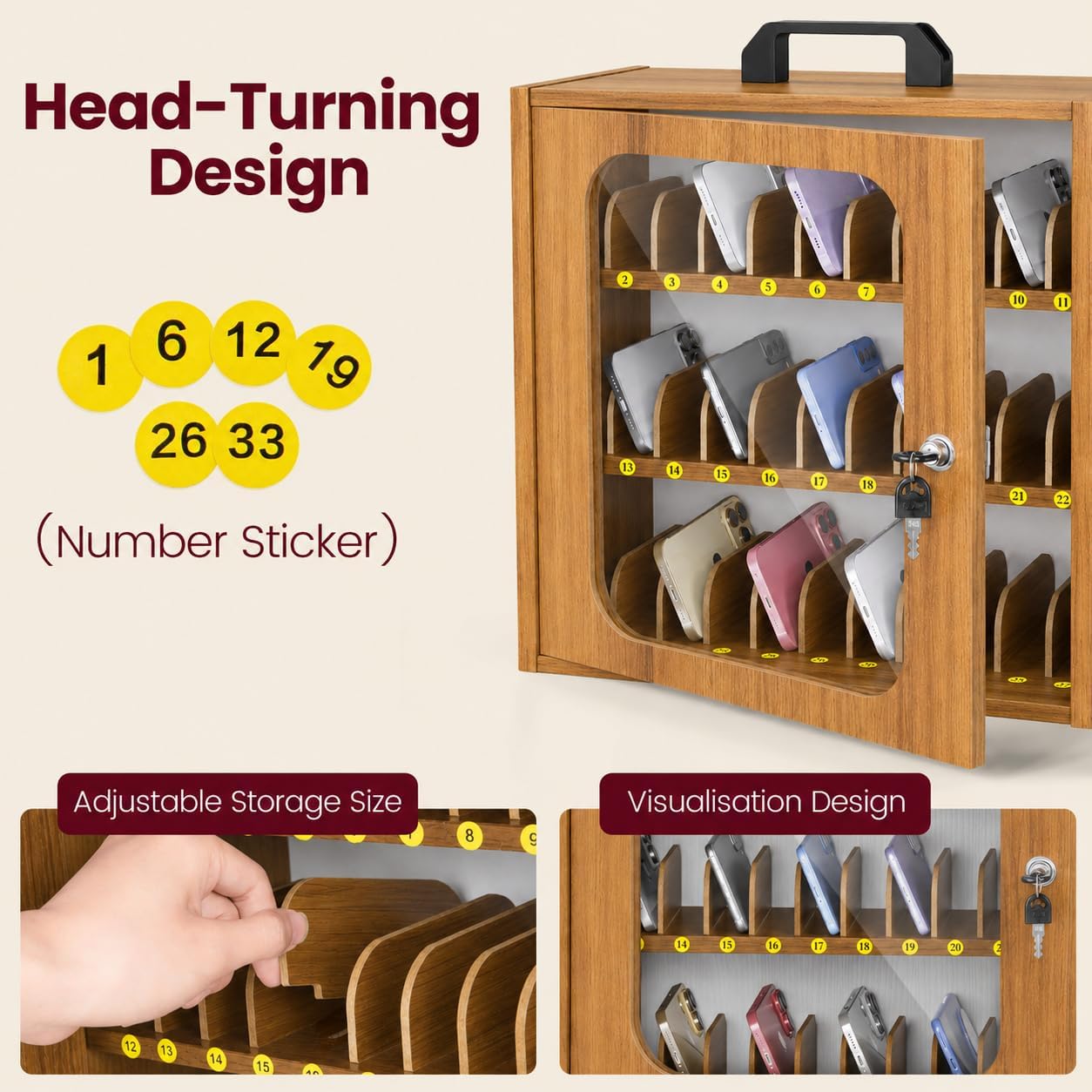 Cell Phone Locker for Classroom, Adjustable 33 Slots Phone Box image 4