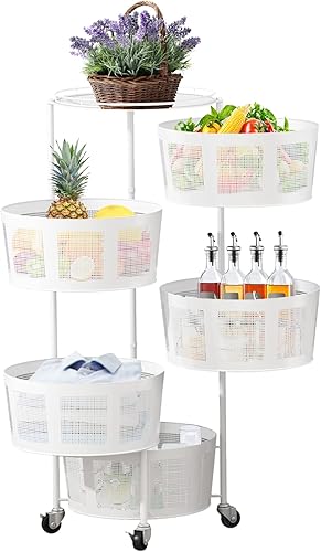 LIBOOI Estante de almacenamiento giratorio de 5 niveles con estantes de metal, cesta de cocina, estantes de almacenamiento de alimentos, soporte de