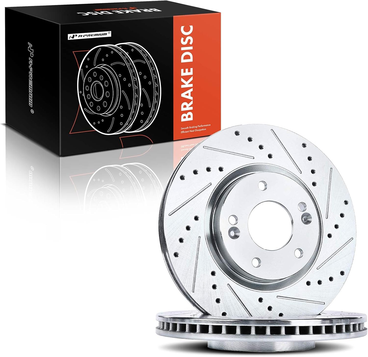 A-Premium 11.81 inch (300mm) Front Drilled and Slotted Disc Brake Rotors Compatible with Select Hyundai and Kia Models - Sonata 2006-2016, Tucson, Veloster, Optima, Forte Koup, Sportage, Rondo
