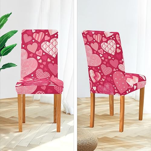 Miniatura 3 de Ollabaky Juego de 4 fundas protectoras para sillas de comedor con diseño de San Valentín, diseño de corazones de acuarela para sala de estar, hotel