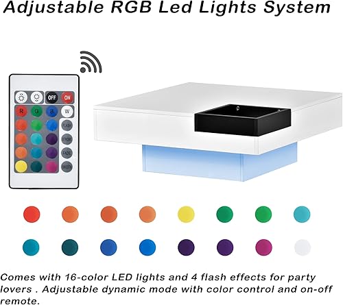 Miniatura 7 de Merax Mesa de centro moderna con luces LED, mesa de centro cuadrada de 31.5 x 31.5 pulgadas con bandeja desmontable, mesa de centro minimalista para
