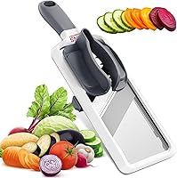 KNSESSENTIALS Adjustable Mandoline Slicer - Stainless Steel Blades, Comfort Grip Vegetable Cutter for Cucumbers, Onions, Potatoes - Safe & Precise Gray