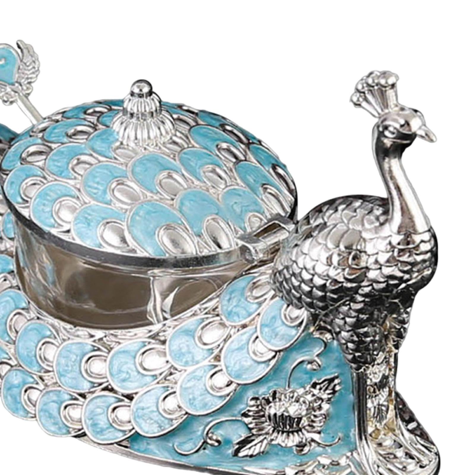 KiBcsLic Zinc Alloy Seasoning Jar Sugar Container Honey Jar Sugar Bowl with Lid Holder, Blue