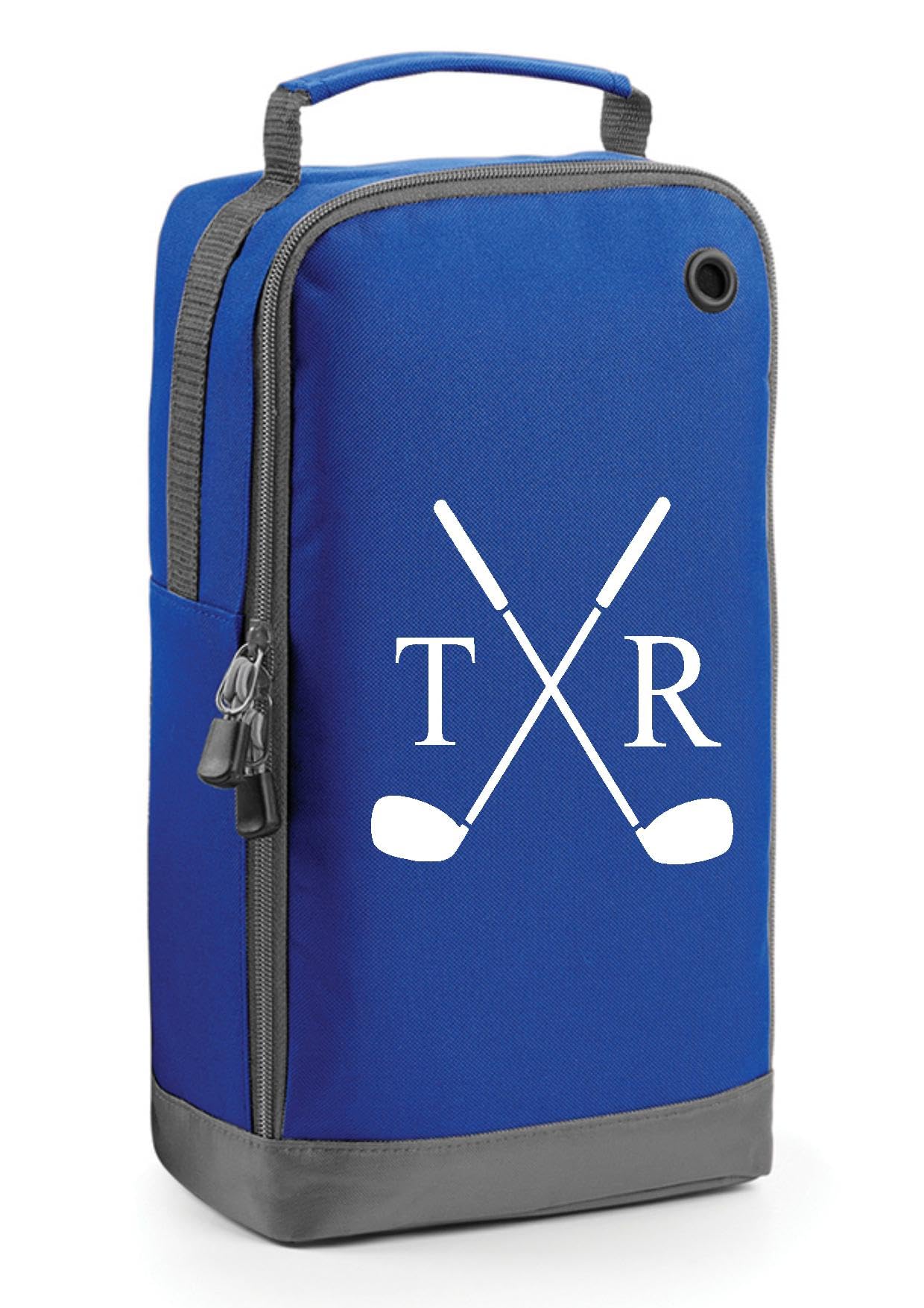 Personalised Golf Shoe Bag with Club Design, Monogram Initials (Royal Blue)