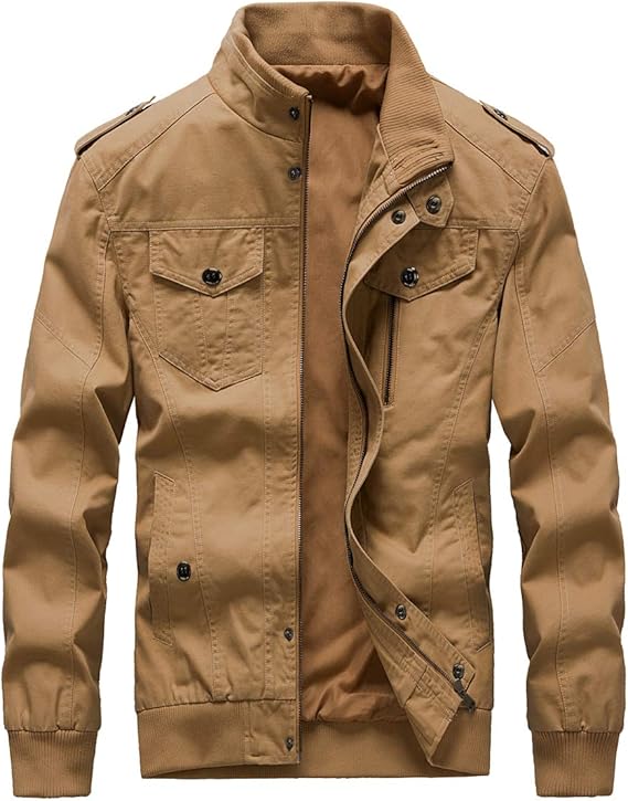 ZooYung Men's Cotton Lightweight Jackets Casual Military Coat brown