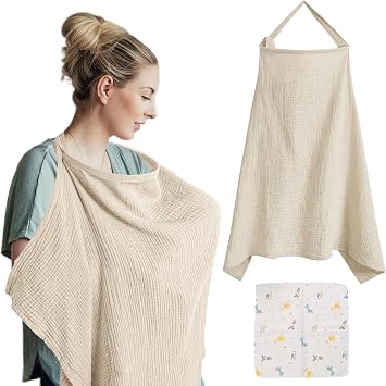 VEGCOO VEGCOO Couverture d'Allaitement Respirante en Coton avec Lingette