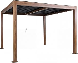 BERLINLODGE Pergola | HxBxT 220x300x300cm | Gartenpavillon Lamellen-Pavillon | Holzoptik | 10cm-Aluminium-Gestell | Regenrinne sturmfest