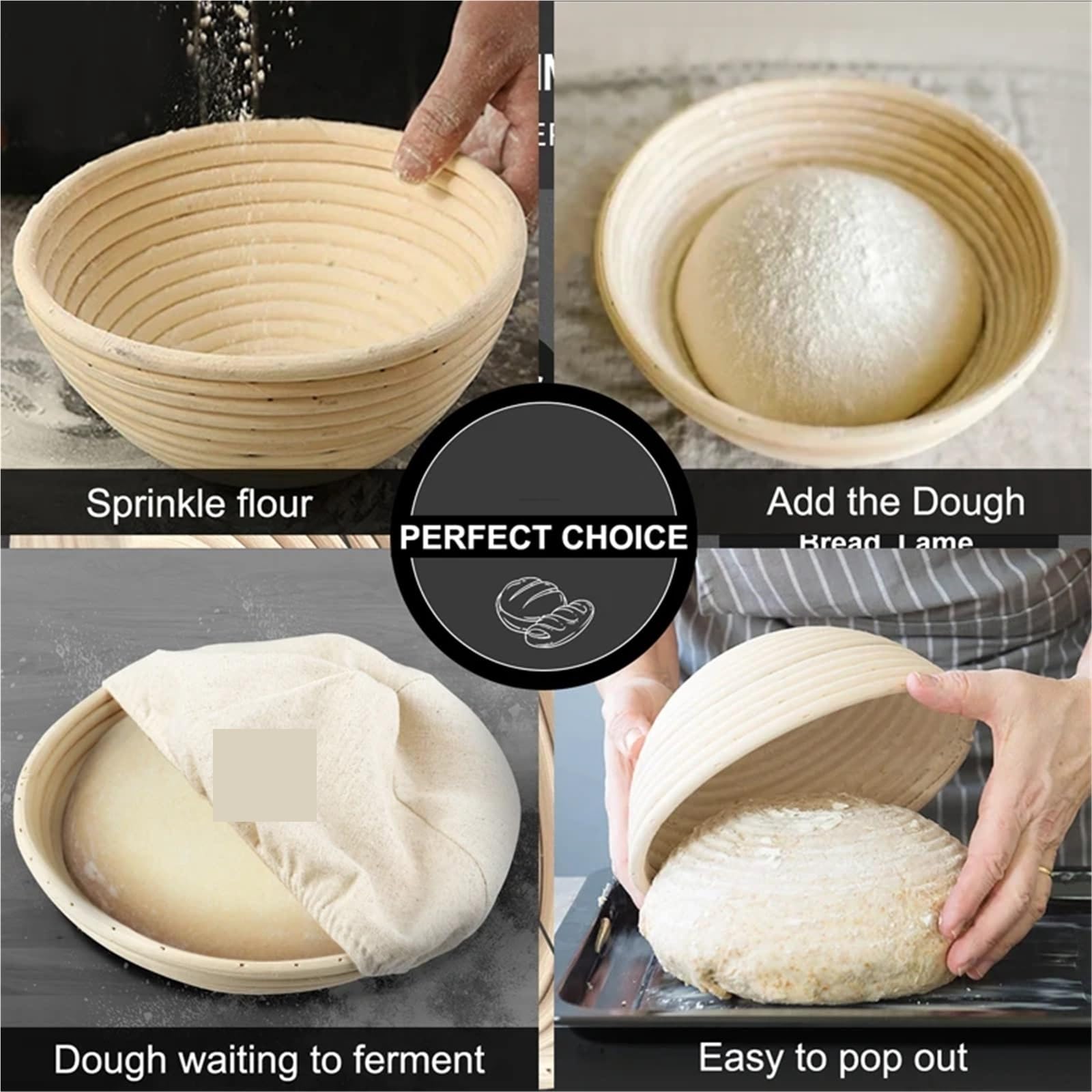 Cesta de fermentación pan, masa elíptica Circular, mimbre Natural, cesta tela transpirable Para Hornear Pan(Round-25 * 8.5cm)