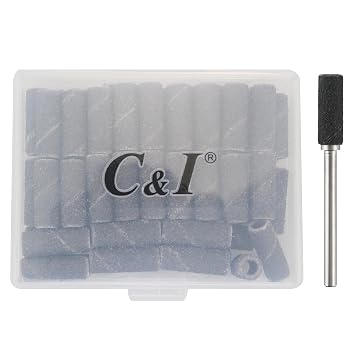C & I Nail Drill Bits 50pcs Mini Sanding Bands & 1pc Mini Mandrel Acrylic Gel Nails Remove Fake Nails Shaping Cuticle & Nail Prep Function Nail Supplies for Nail Techs 80 Extra Coarse-XC,Black