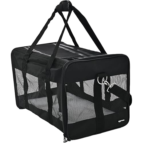 Amazon Basics Soft-Sided Mesh Pet Travel Carrier for Dog, Cat, up to 22 pounds, 19.7" L x 12" W x 12" H, Black