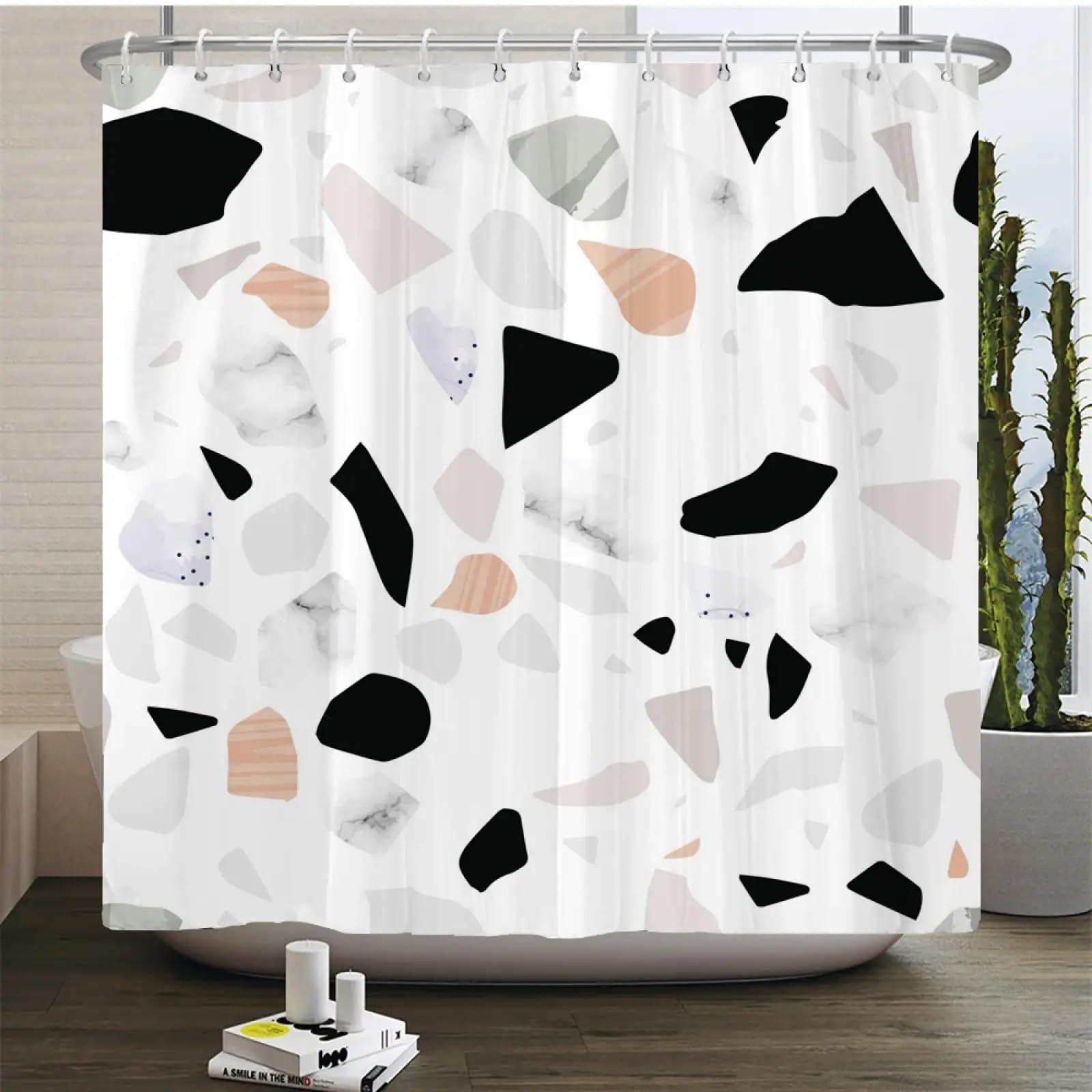 Rideau de douche scandinave pour créer une ambiance spa moderne dans votre salle de bain en tissu