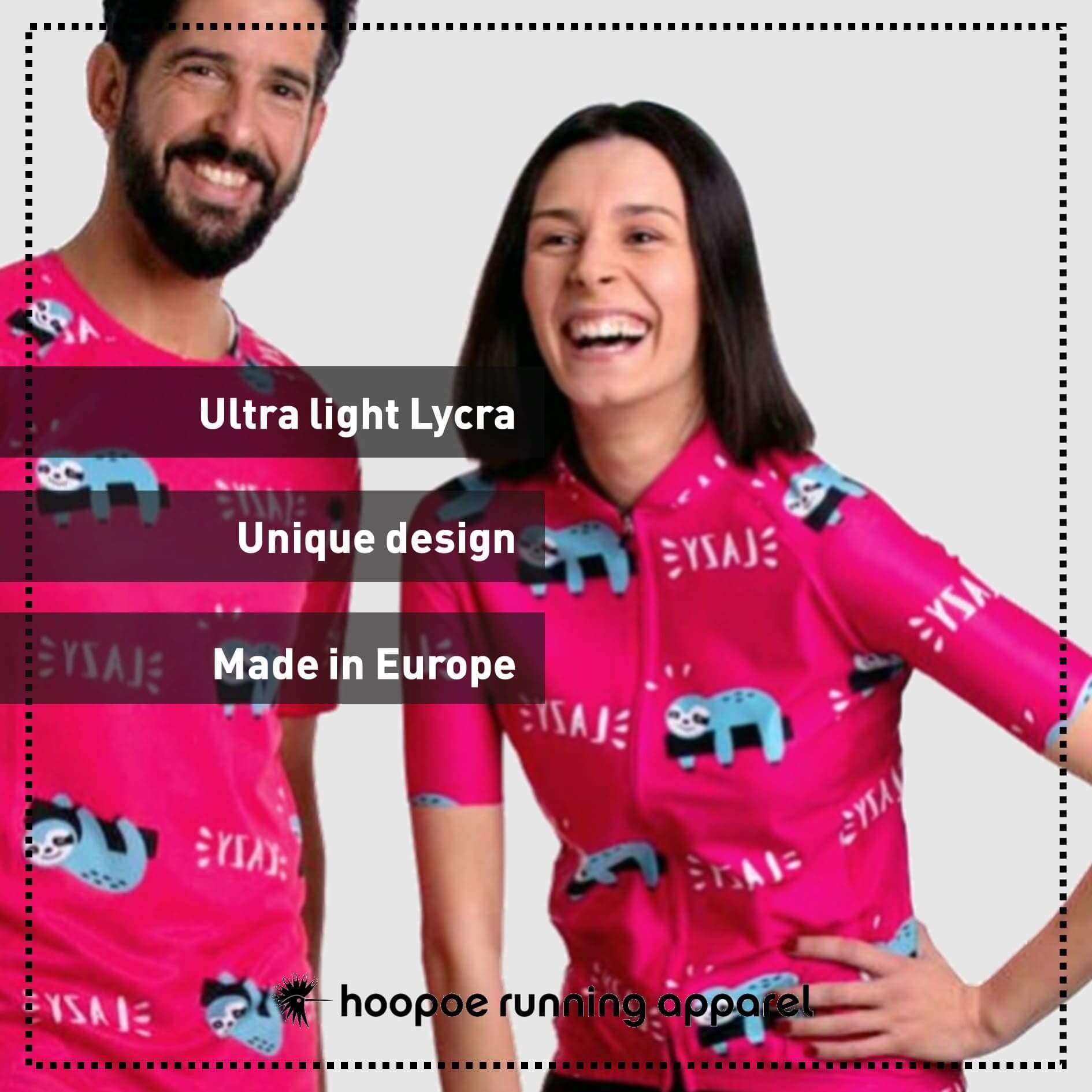 HOOPOE Maillot Rosa Lazy, Hombre, Mujer, Manga Corta, Equipación Ciclismo, Lazy Tallas (XS a XL)