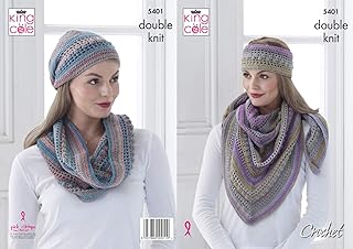 King Cole 5401 Crochet Pattern Womens Shawl Cowl Headband and Hat in Riot DK - Buy now