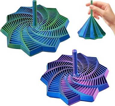 2Pcs 3D Printed Expanded Sensory Fidget Star, Expandable 4.3 Inch Fractal Fidget Hexagon Whirling Spiral Star, Stress-Relief Spinning Tower Toy with Handles Blue-Purple + Blue-Green
