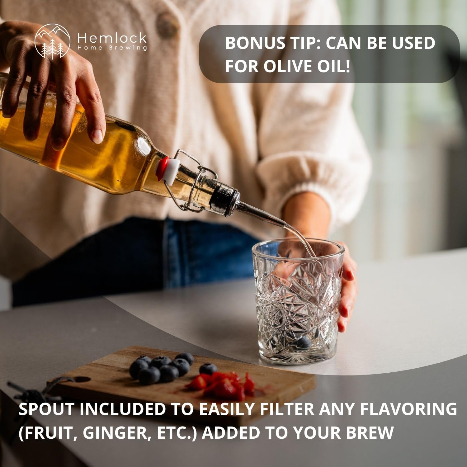 Kombucha Bottles, Swing Top Glass Brewing Bottles Bottles for Kombucha, Beer, Kiefer, Limoncillo, Vanilla - 16 oz. - Grolsch Style Bottle (6 Set) with Funnel