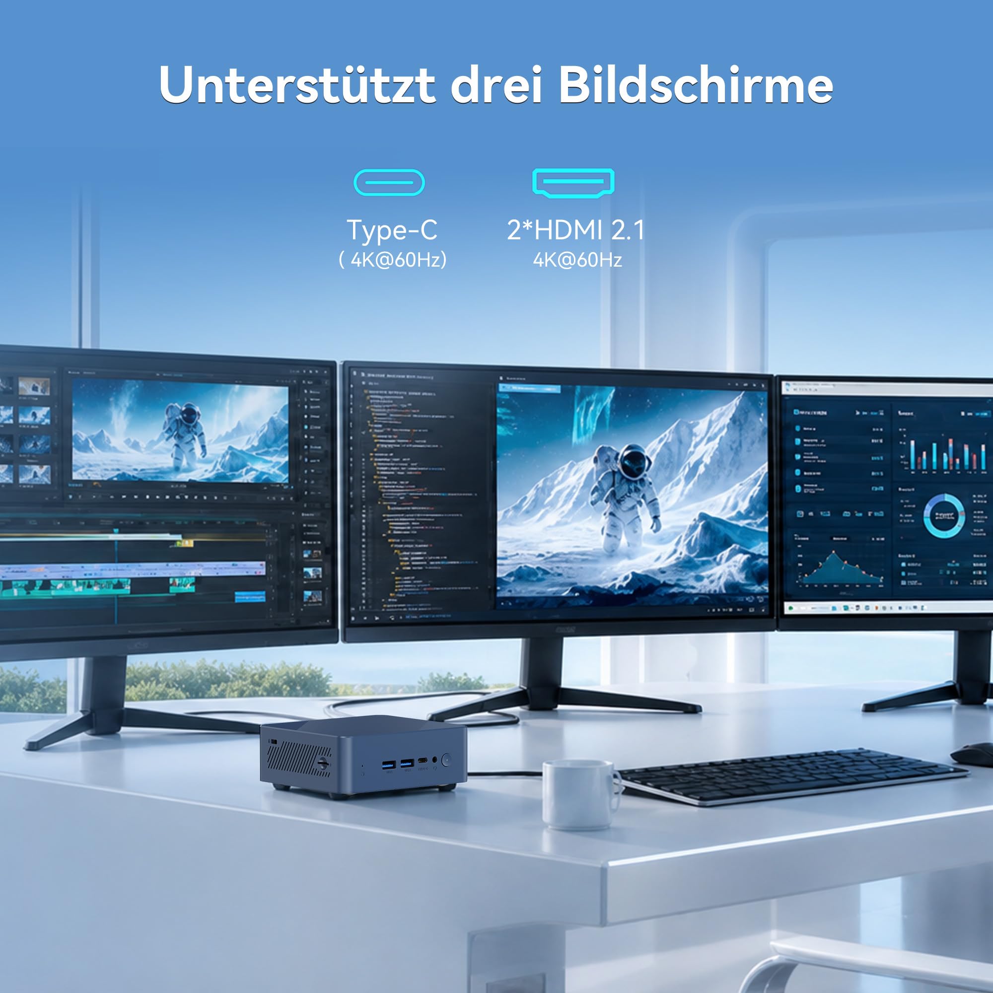 Glorlin GT100 Mini PC,AMD Ryzen 5 3501U (4C/8T, Bis zu 3.7Ghz),16GB DDR4 512GB M.2 2280 NVMe SSD,Mini Desktop Computers mit Windows 11 Pro für Büro & Office,BT 5.3,WiFi 6
