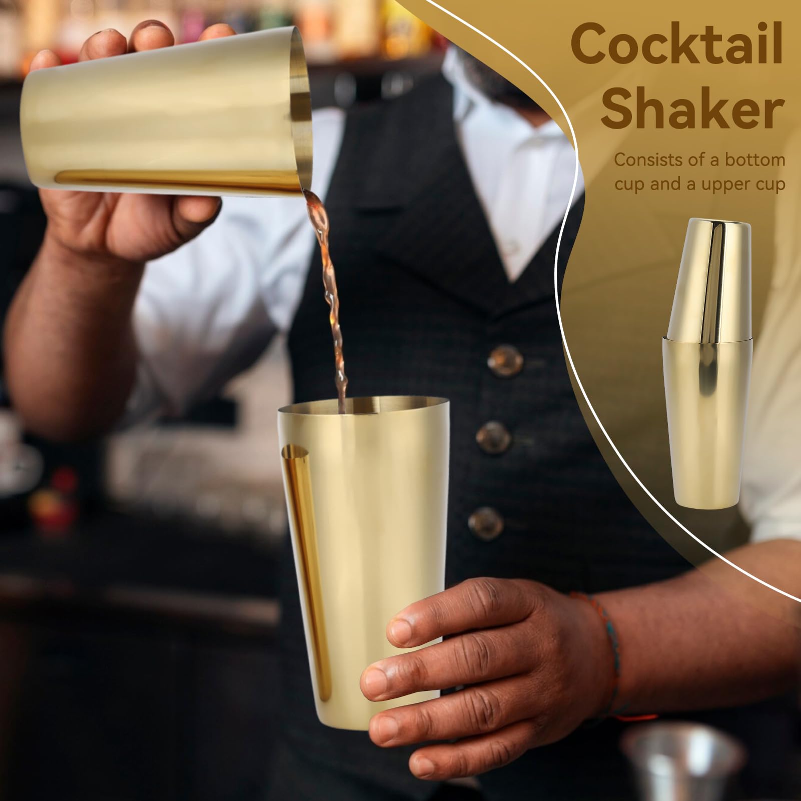Shaker per cocktail, shaker Boston in acciaio inossidabile 17oz/26oz Martini Shaker Shaker per bevande per barman e home bar(Oro)
