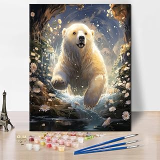 TUMOVO Animal Paint by Number Polar Bear in The Forest Paint by Numbers Kit for Adults with Brushes and Pigment, Art Crafts DIY Oil Painting for Home Wall Decoration, 16x20 Inch