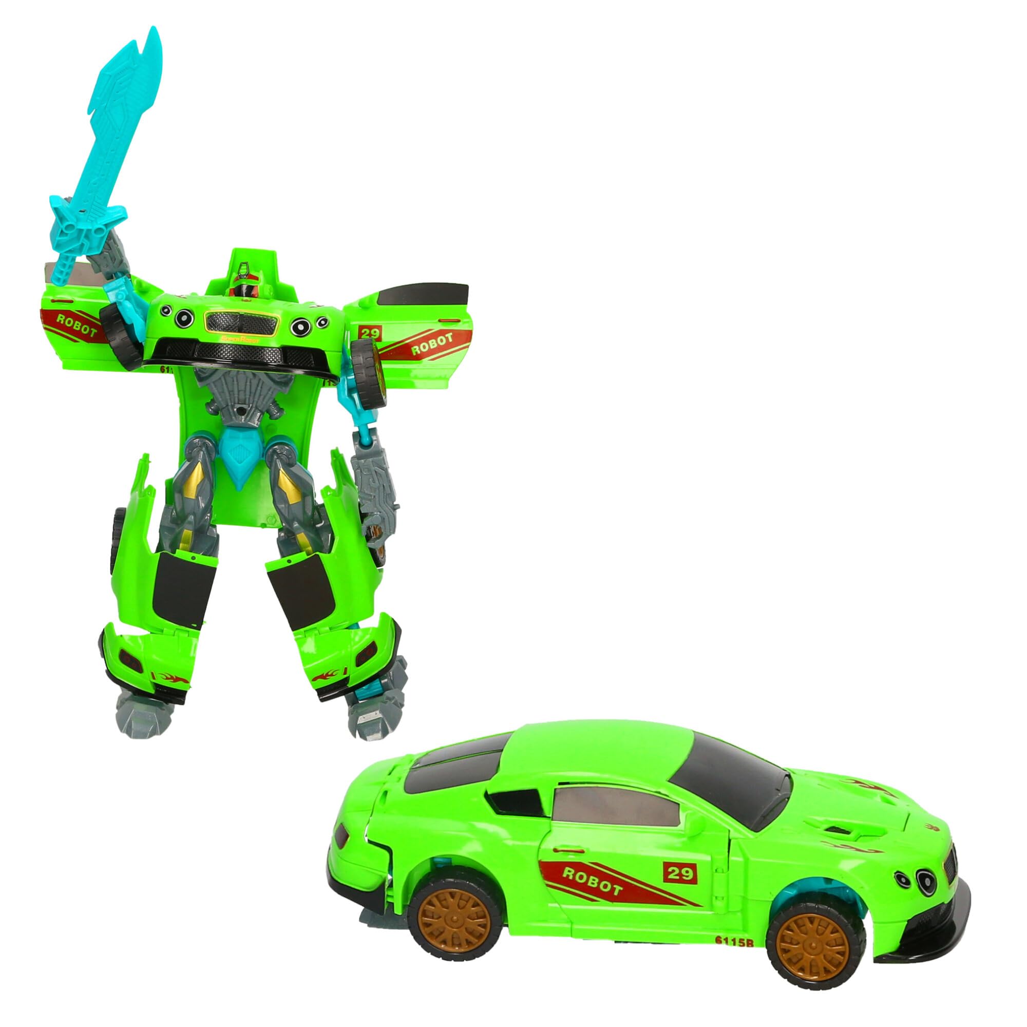 Robot Warrior Form Change Transforming Car Set, Yellow and Green Sports Cars with Battle Accessories, You will receive 1 robot - Image 3