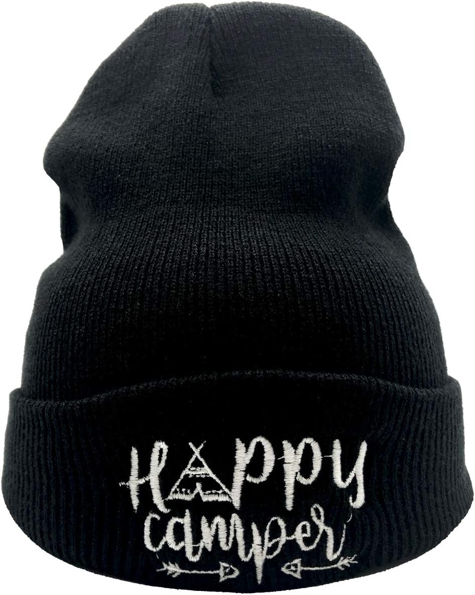 Men Women Winter Embroidered Cuff Beanie Hat Knit Skull Cap