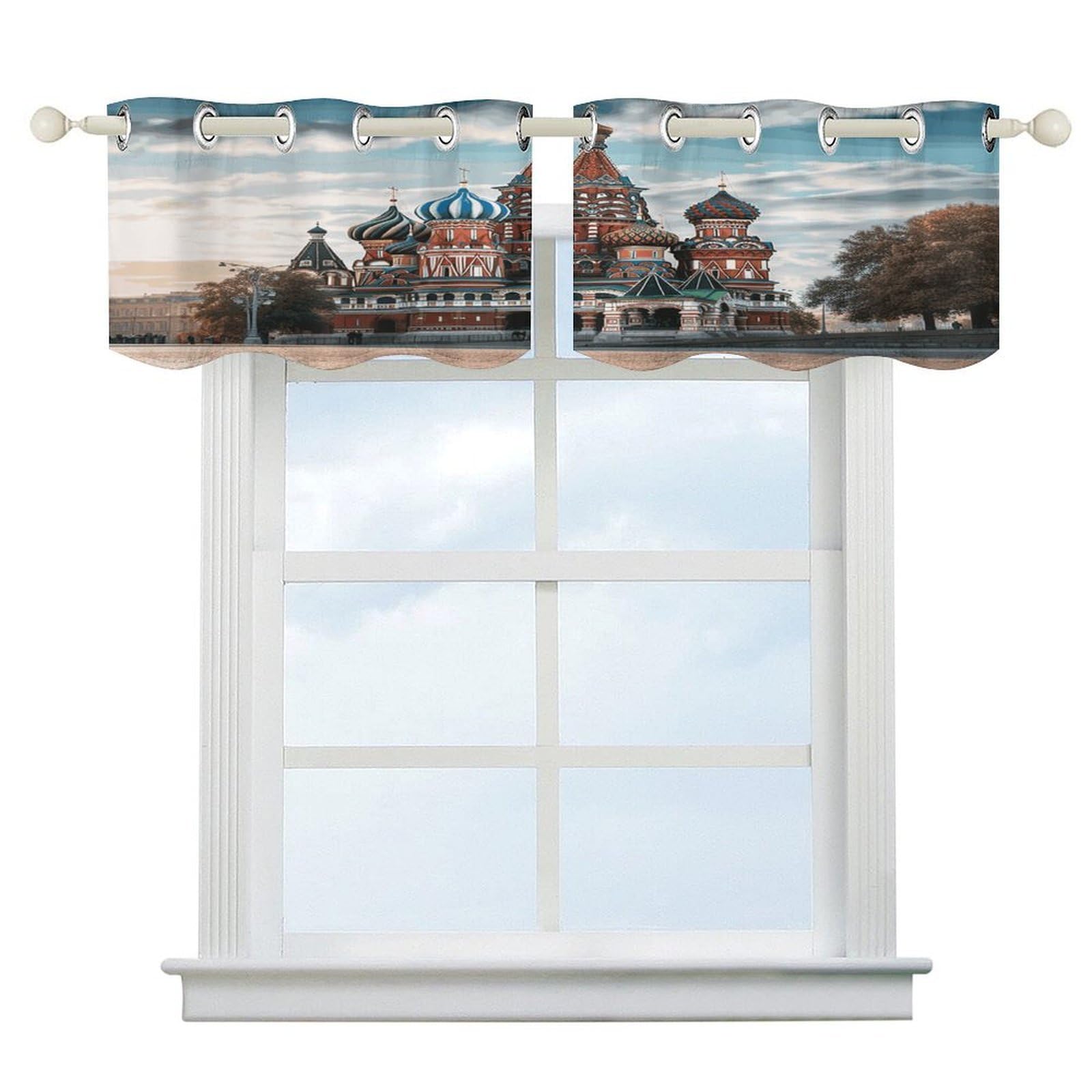 Adfgyerh Style St Basil Cathedral Red Square In Moscow Blackout Curtains, Valance Curtain Modern Art, Short Curtain Rod Pocket For Kitchen Windows Bathroom Bedroom,52 X 18.1 Inch