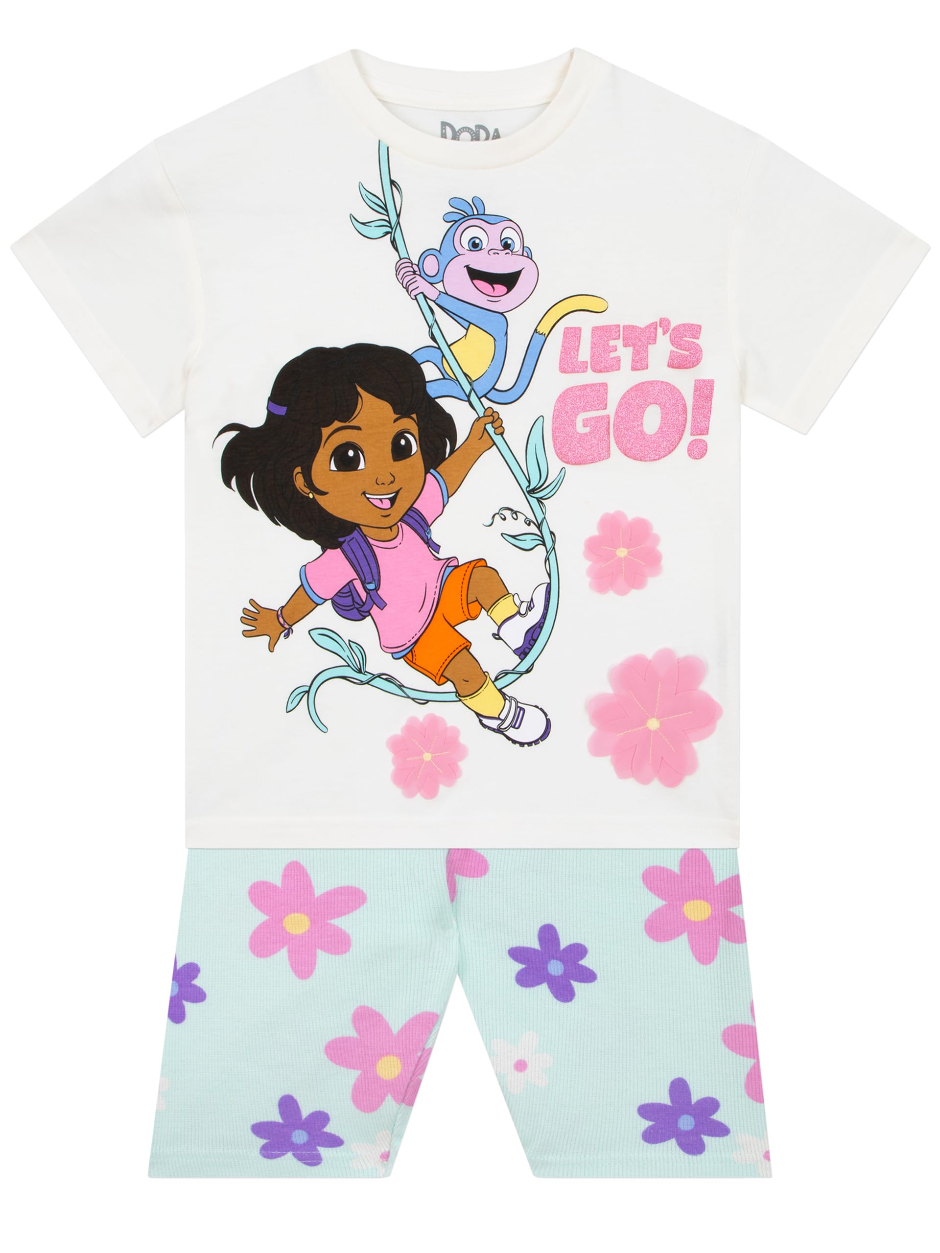 DORA Girls Outfit, Girls Tshirt And Shorts, Summer Clothes, Kids Shorts And T Shirt Set, White 3-4 Years