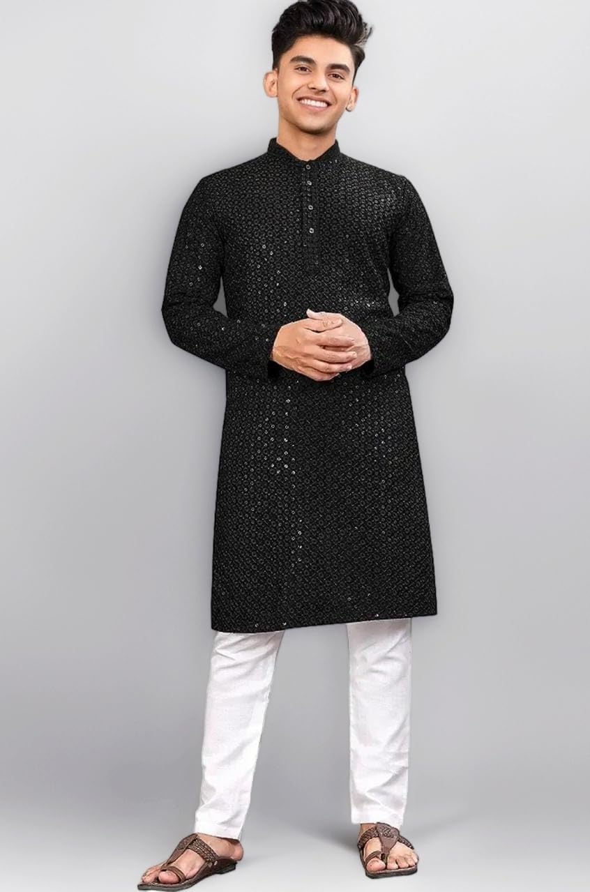 Men's Indian Ethnic Wear Straight Lucknowi Kurta