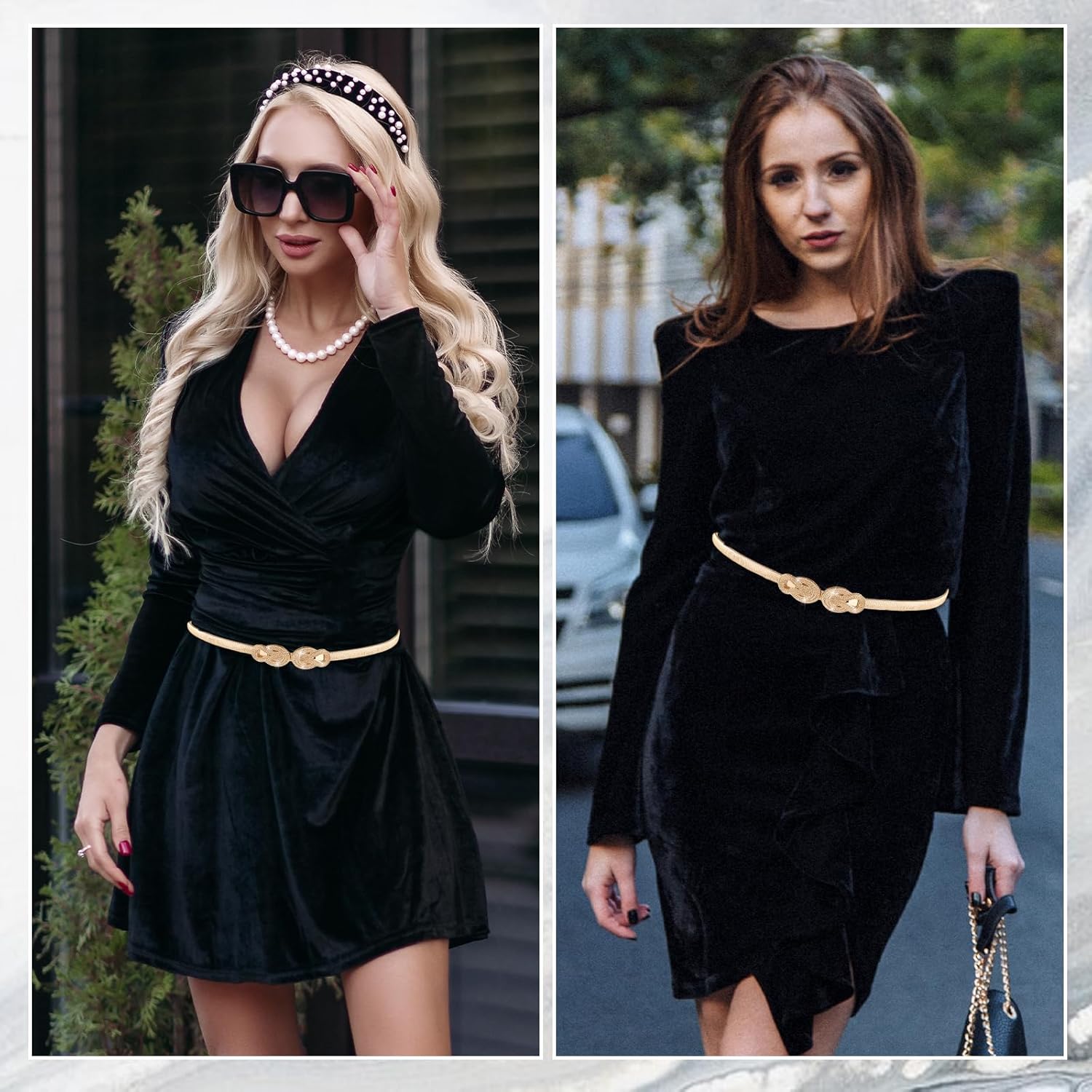 Gold Stretch Belts for Women, Elastic Gold Chain Belt for Dresses Skinny Thin Waistband Ladies Dress Waist Band - Image 6