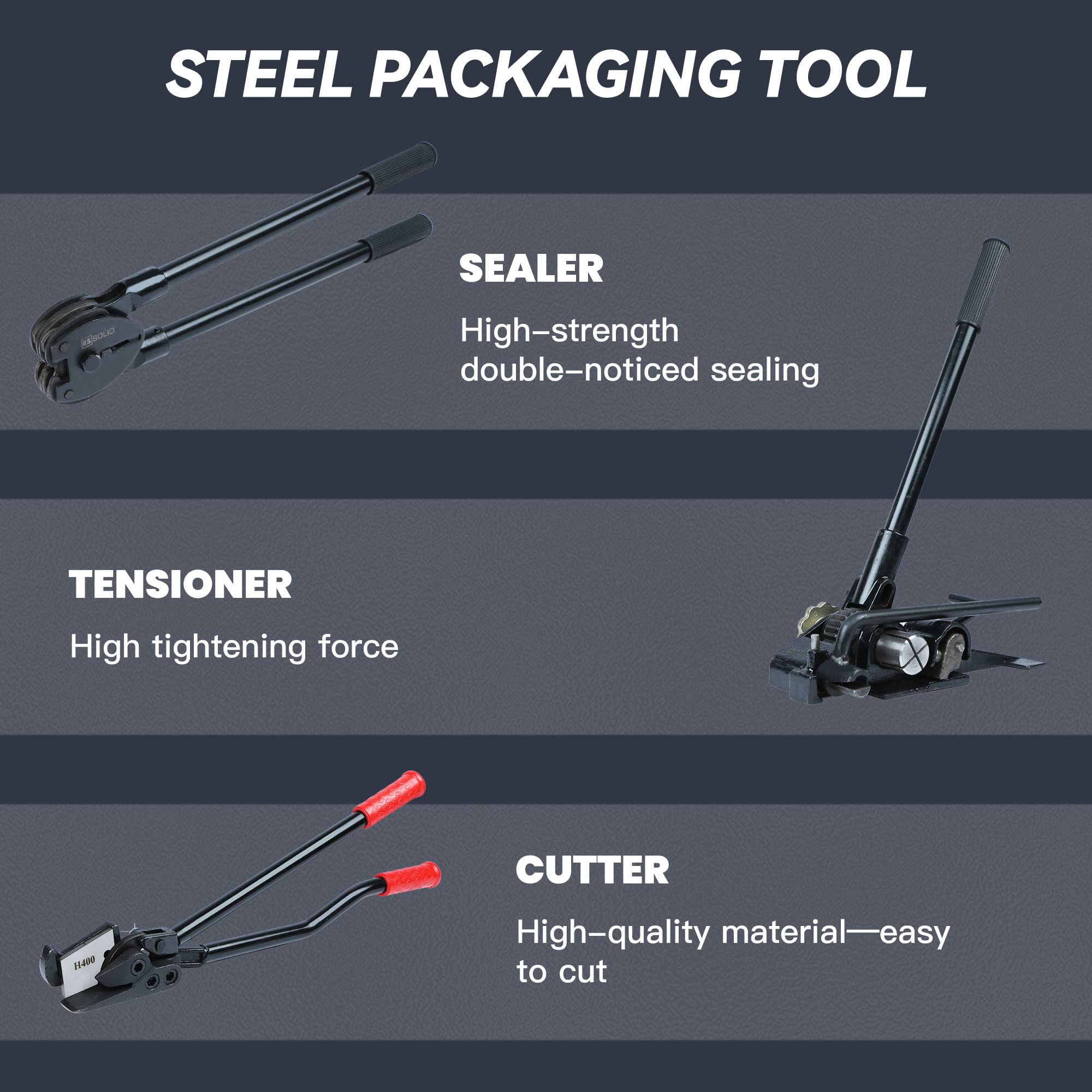 U.S. SOLID Steel Strapping Kit Tool Set Pallet Packaging Strapping Banding Kit for 1.25