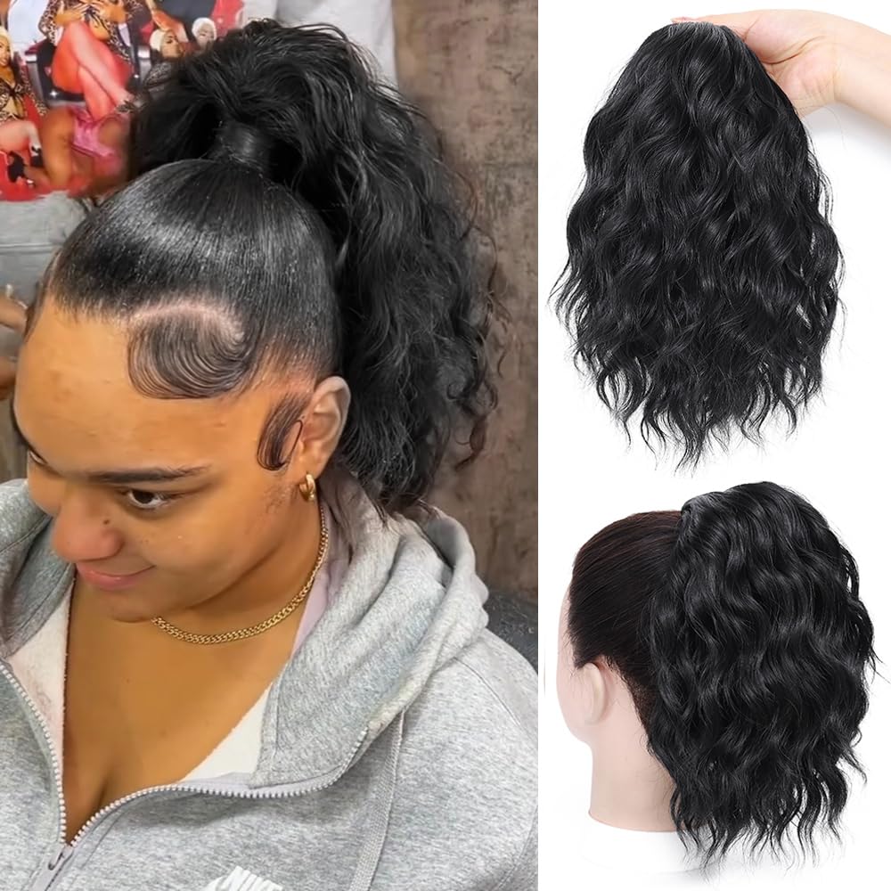 Photo 1 of AFNOTE Drawstring Ponytail Extension, 12 Inch Black