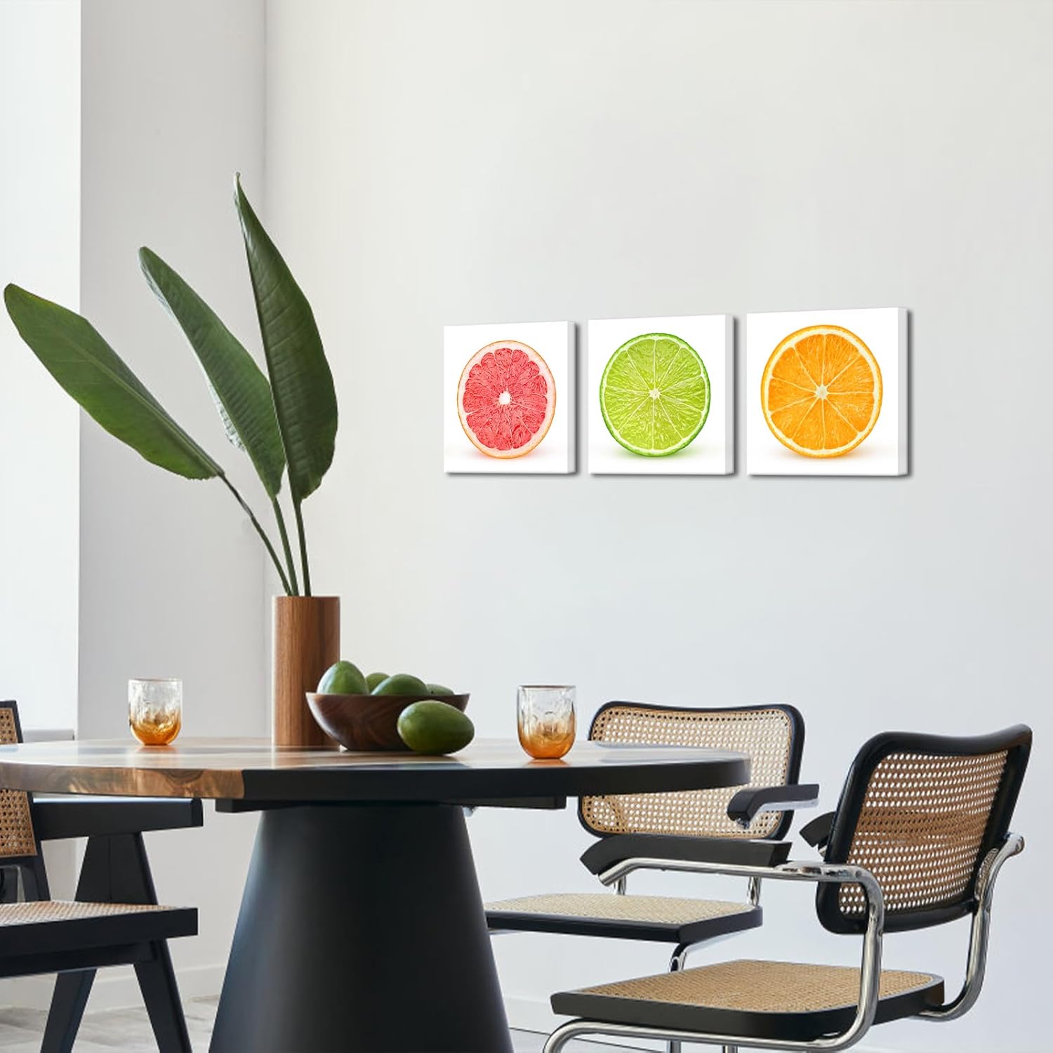 Fochorlo 3 Pieces Fruit Canvas Wall Art Lemon Kitchen Decor Orange and Grapefruit Slices Pictures Prints on Canvas for Home Office Decorations Livingroombedroom Ready To Hang (Small)