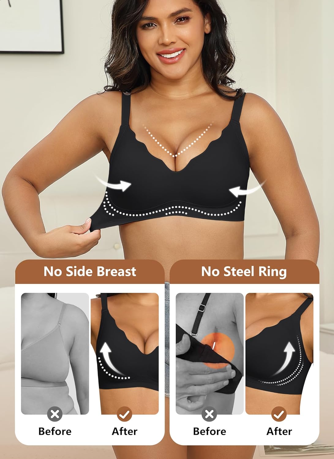 Wavy Wireless Bras Push Up Bralette Seamless Wirefree Plunge Bra Everyday Bras for Women No Underwire Full Coverage - Image 4