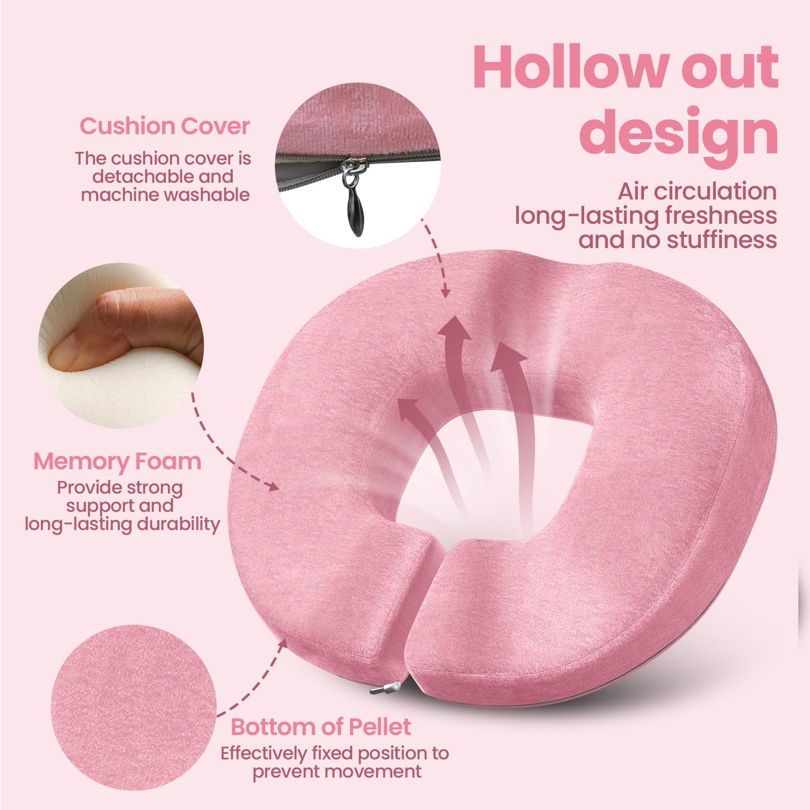 Benazcap Donut Pillow Seat Cushion Donut Chair Cushions for Postpartum Pregnancy Hemorrhoids Memory Foam Seat Chair Cushion for — view 3