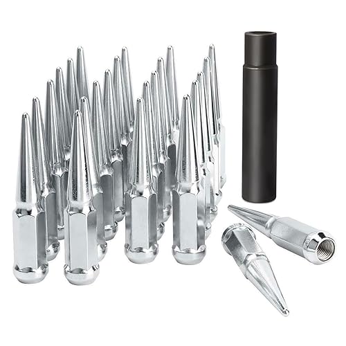 Tuercas Dynofit, tuerca espiga para neumático, 24 tuercas plateadas M14 x 1.5 de 0.55 pulgadas, asiento cónico, tuercas de extremo cerradas con 1