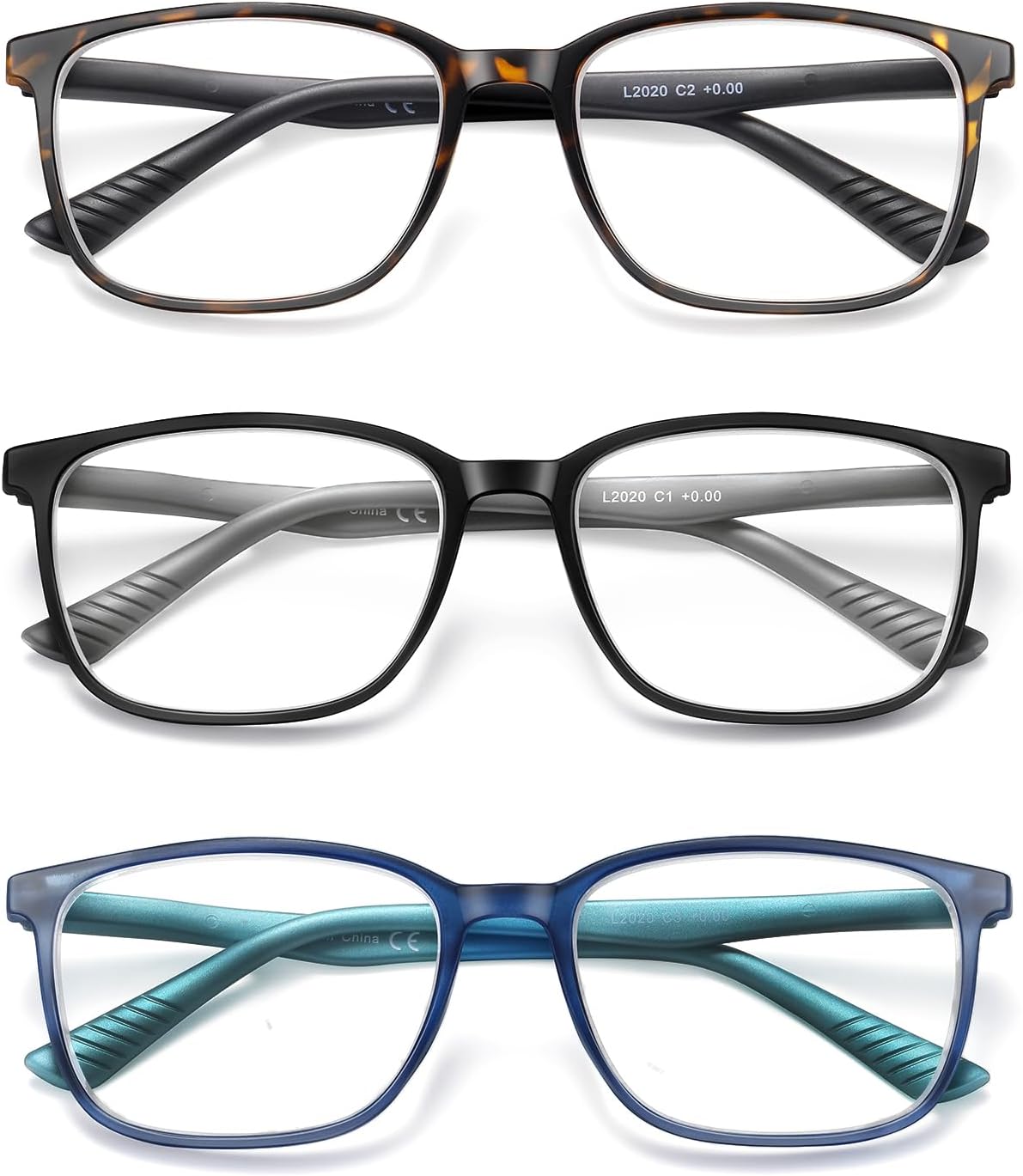 Reading Glasses for Men,3 Pack Blue Light Blocking Readers for men with Comfort Spring Hinge,Large Wide Square Frame Readers,Stylish Computer Eyeglasses(+4.0) - Image 3