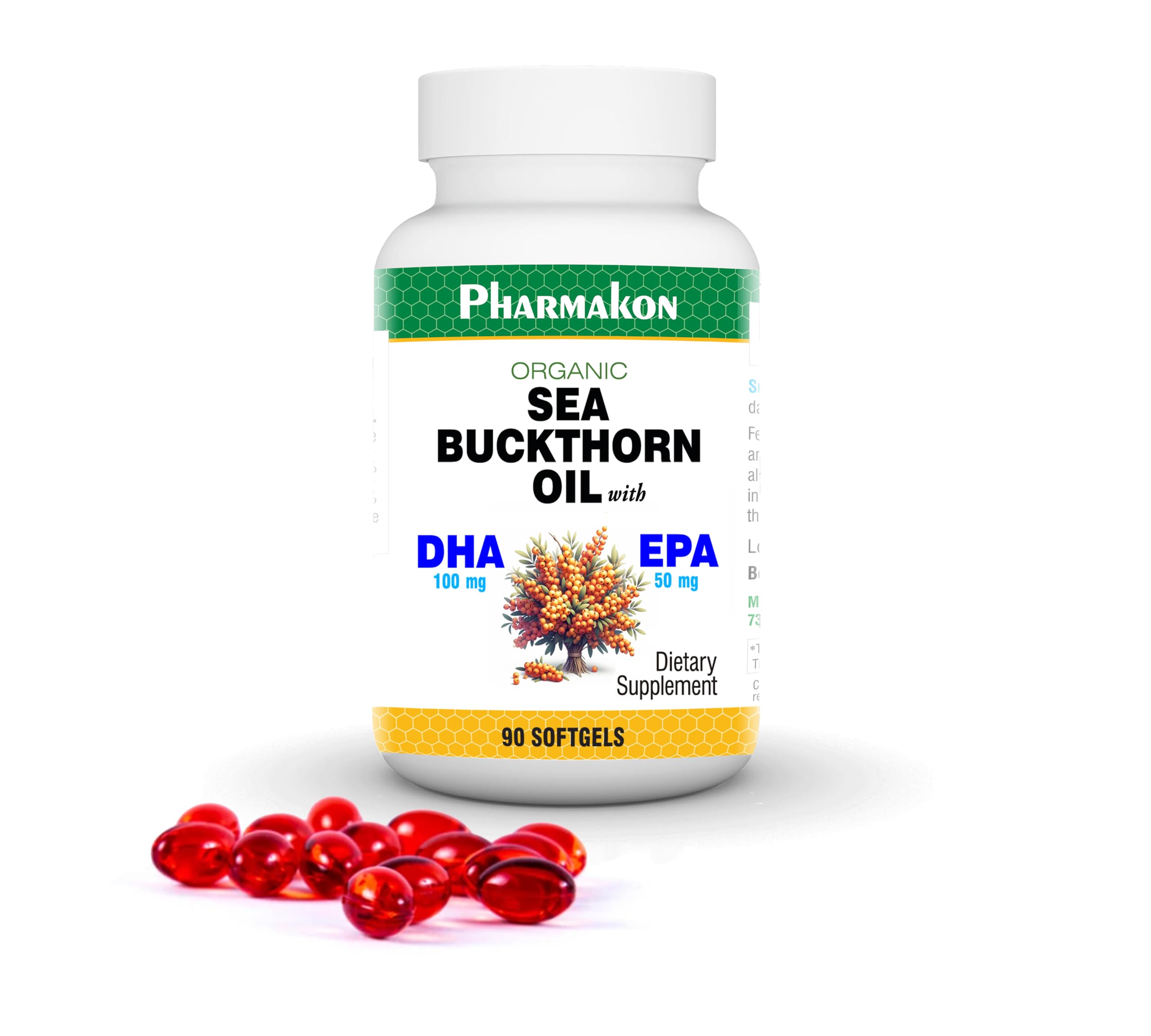 Whole-Fruit Sea Buckthorn Oil, Seed & Berry Blend with Omega 3, 6, 7 & 9, Carotenoids & Vegan DHA/EPA (90 Count) 90 Count (Pack of 1)
