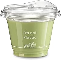 Vista 1 de Fit Meal Prep Paquete de 50 vasos transparentes compostables de 9 onzas con tapas para sorber, tazas biodegradables sin popote a base de plantas