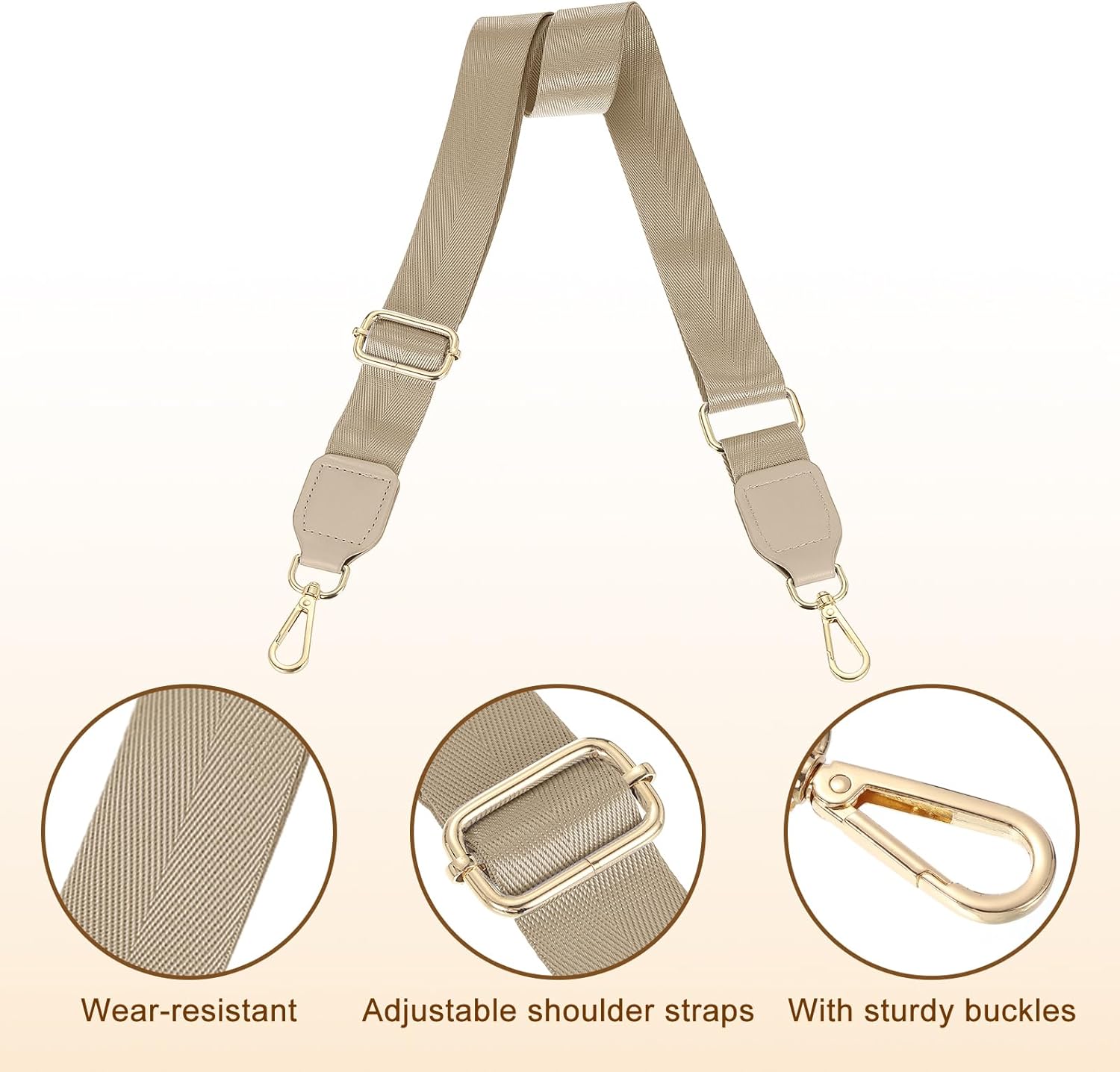 uxcell Wide Shoulder Strap, 3.8cm Adjustable Purse Strap Replacement Crossbody Strap for Shoulder Bag Handbag, Khaki, Gold Square Mouth Buckle - Image 3