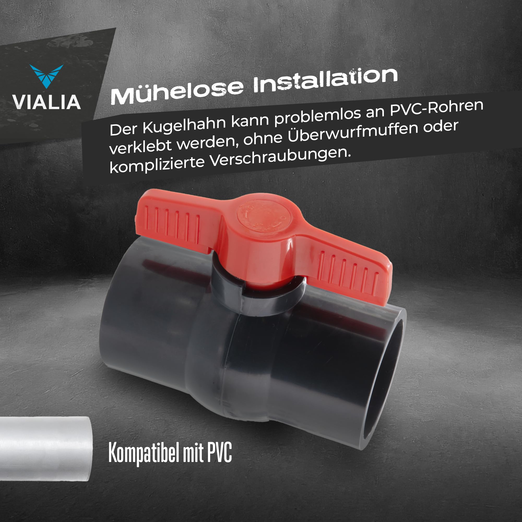 PVC Kugelhahn 110mm | Absperrhahn mit 2x Klebemuffe zum Verkleben | Langlebiges PVC-U | Salz- & Chlorwasserbeständig | Für Poolbau, Teich & Bewässerung | Mühelose Wasserregulierung