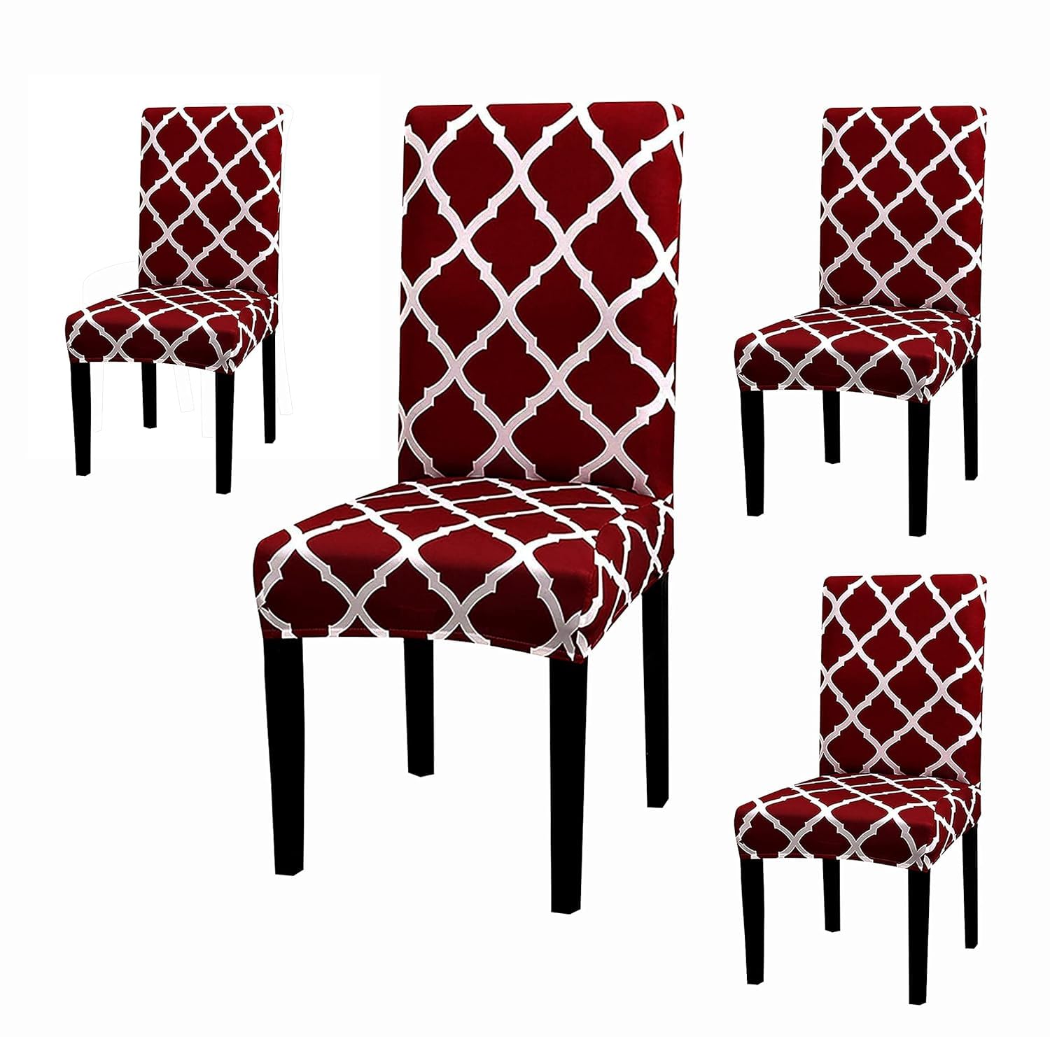 TURIYA Polyester,Spandex Elastic Stretchable, Removable & Washable Printed Short Dining Chair Cover/Protector/Seat Slipcover; MaroonDiamond; Set of (4)-image-14