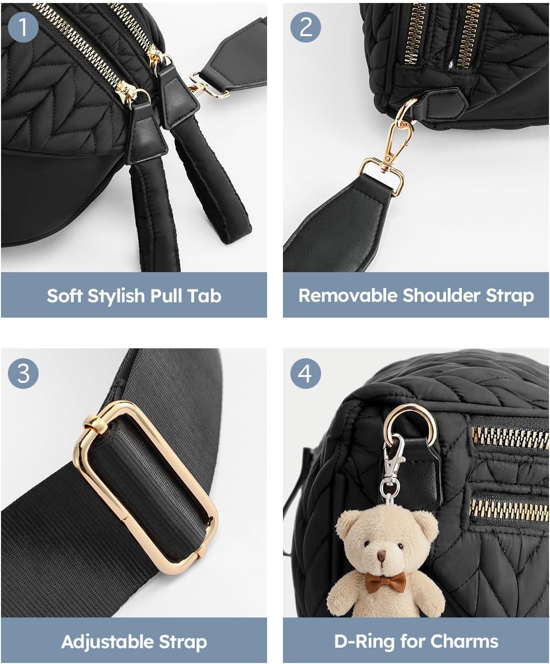 Puffer Crossbody Bum Bags for Women, Quilted Trendy Purse, Spacious Expand Fanny Pa... - Image 7