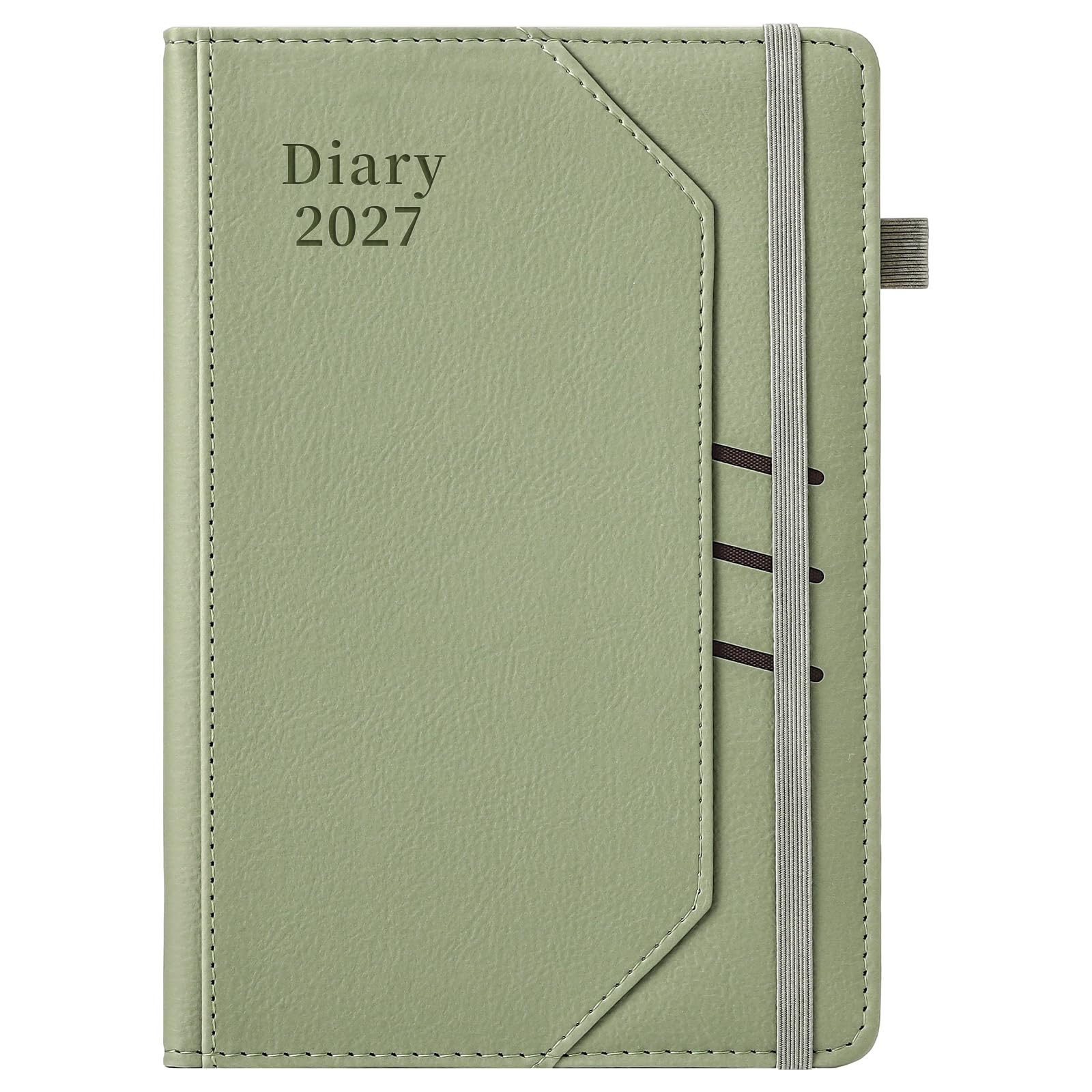 Academic Diary 2027 Page a Day A5,Year Diary 2027 Day per Page,Daily Planner Organiser from January 2027 to December 2027,Productivity Journal with Pocket (Green)