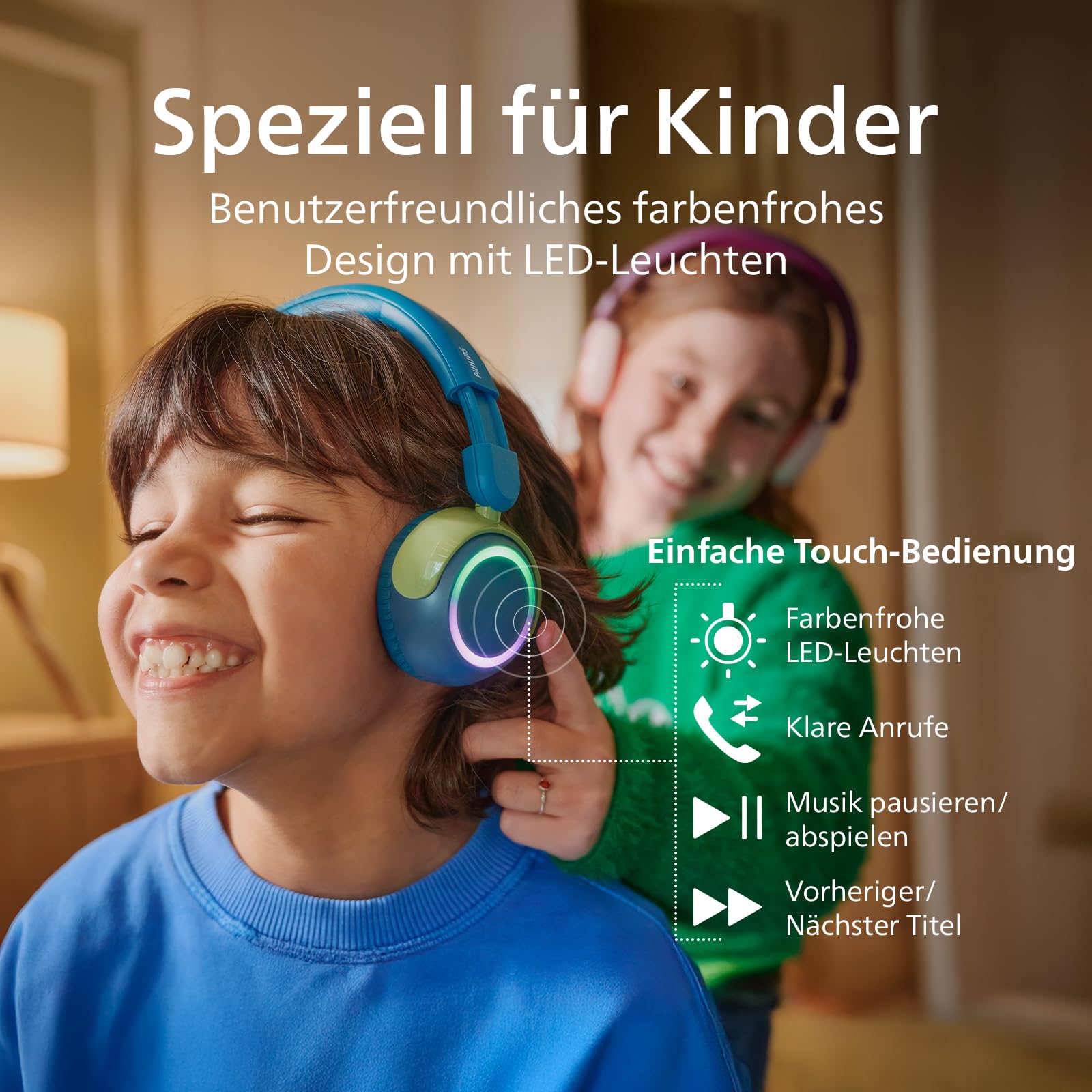 Philips TAK4200CT 4200-Serie mit kabellosem ohraufliegendem Kopfhörer für Kinder, lautstärkenbegrenzt, Audio-Sharing, 3,5 mm und USB-C-Kabel im Lieferumfang inbegriffen – Crystal Teal