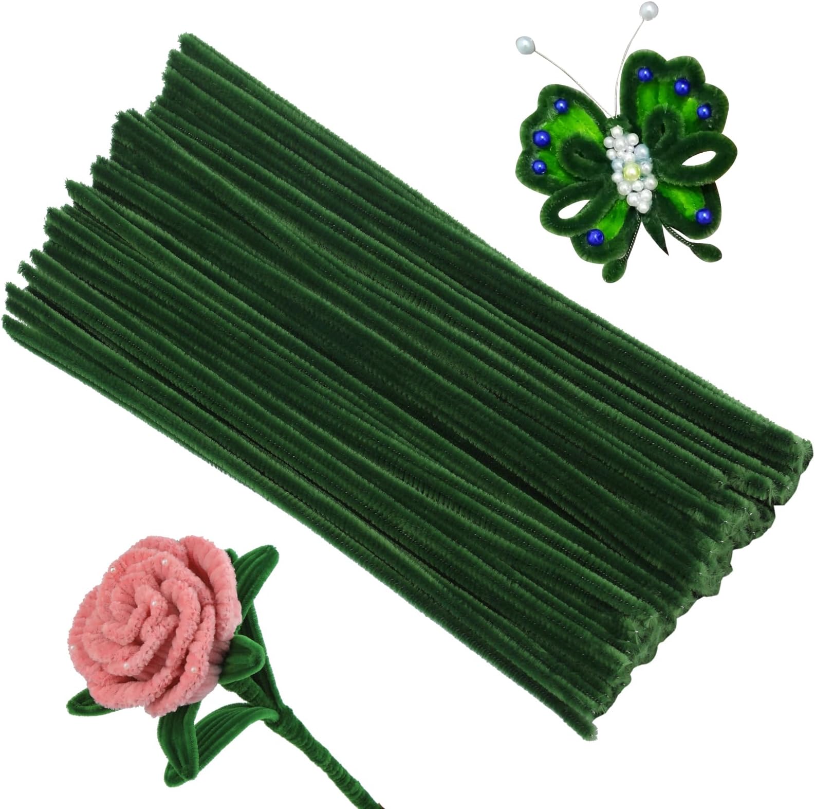ZXIIXZ Creative Pipe Cleaners, 100Pcs Pipe Cleaners Crafts Supplies for Festivals Decorations Making Flowers, Mother's Day Bouquet Plant Crafts DIY Making/Army Green