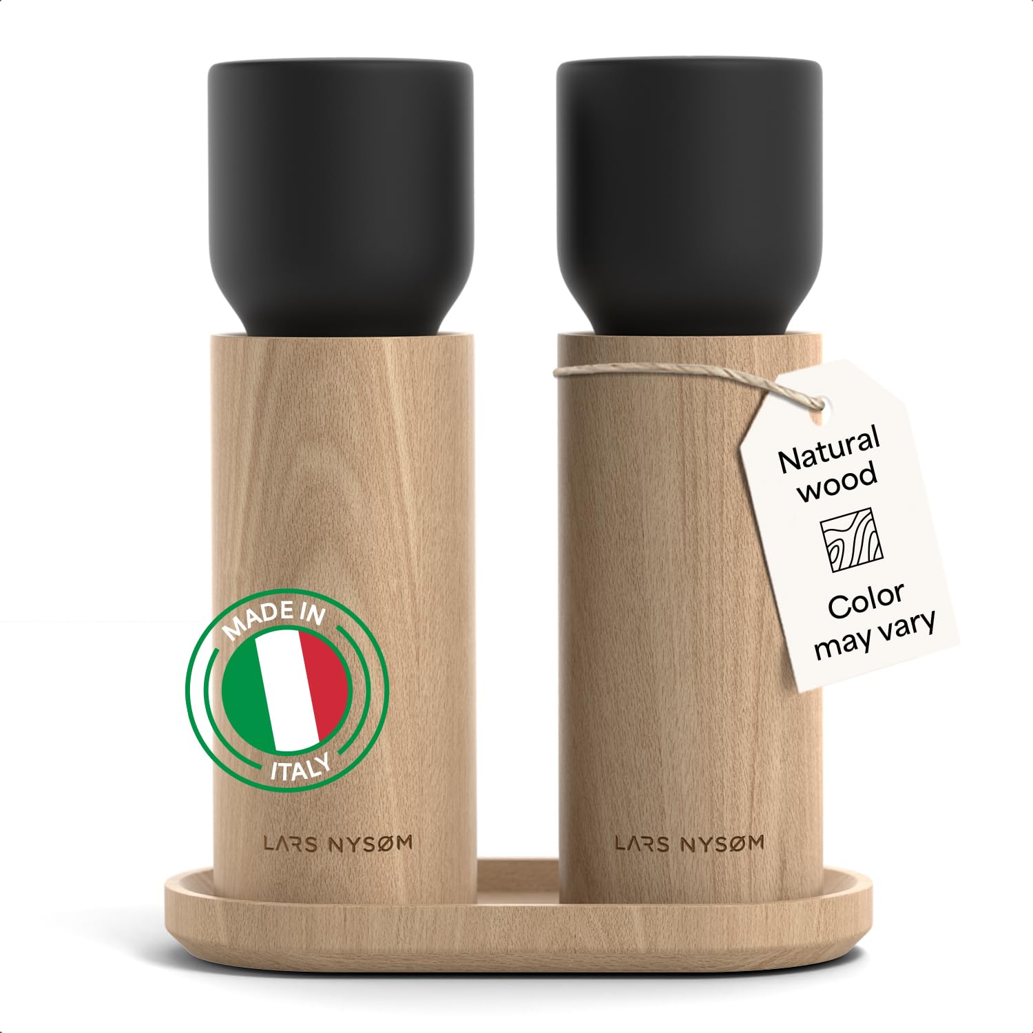 LARS NYSØM Salz und Pfeffermühle Holz Set - Manuelle Mühlen Keramikmahlwerk