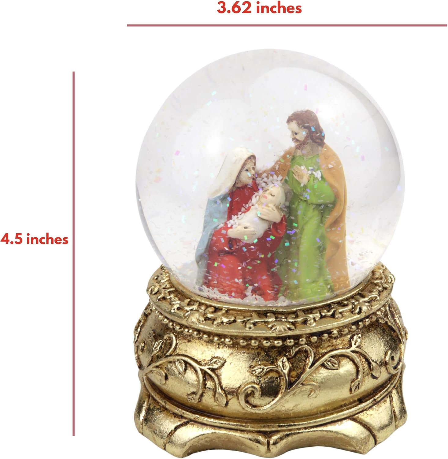 Needzo Nativity Scene Snow Globe, Holy Family Glitter Dome, Christmas Decorations, 4.5 Inches