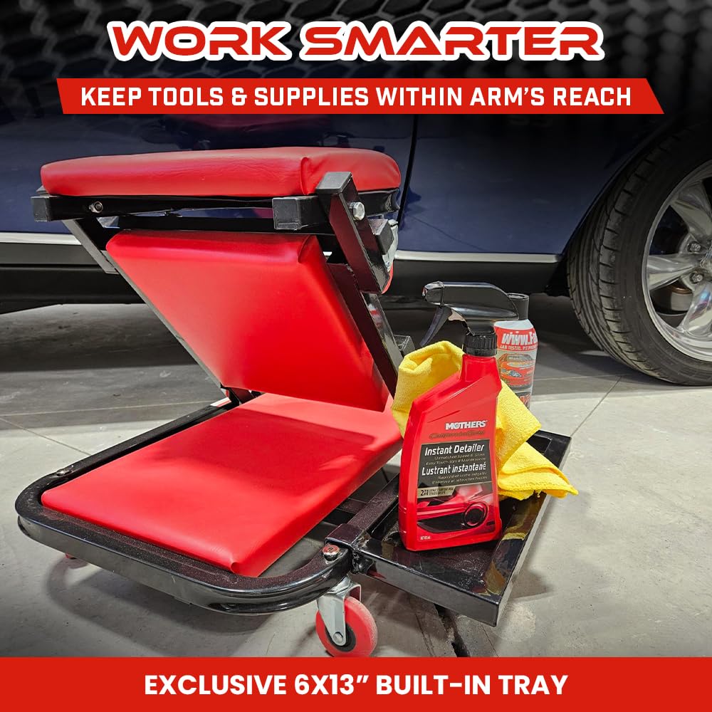40 Inch Mechanics Creeper With Tool Tray - 3-in-1 Z-Fold Design 450lb Capacity
