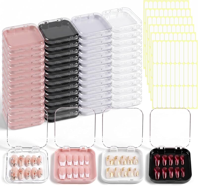 Tolare Caixas para Unhas Postiças com Fita Adesiva Dupla Face, 4 Cores, 48 Unidades