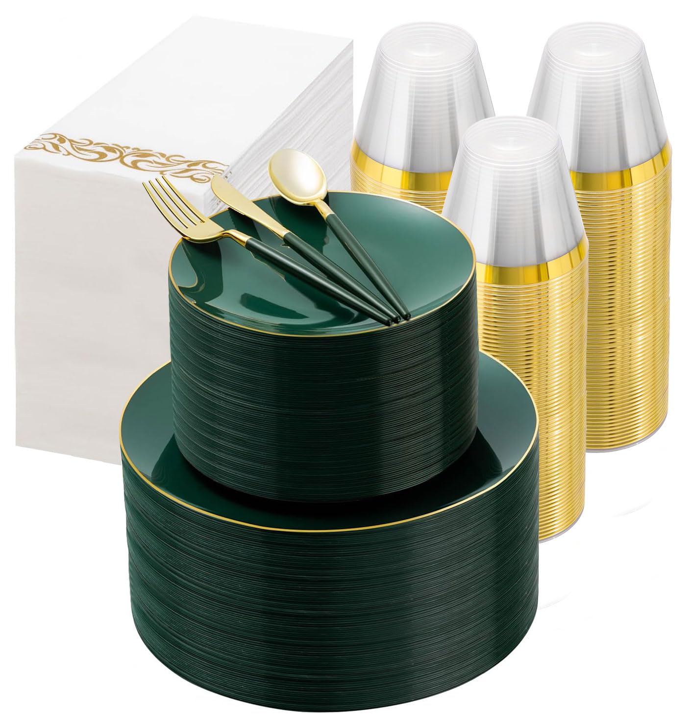 Green Gold Disposable Plates - 350 Piece Set -8