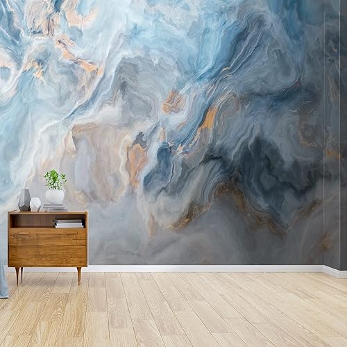 Miniatura 4 de Rollo de papel tapiz autoadhesivo de 144 pulgadas de ancho x 100 pulgadas de alto, patrón de mármol azul con inclusiones grises y doradas, textura